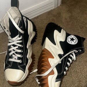 Converse Black and White High-Tops with Brown Soles
